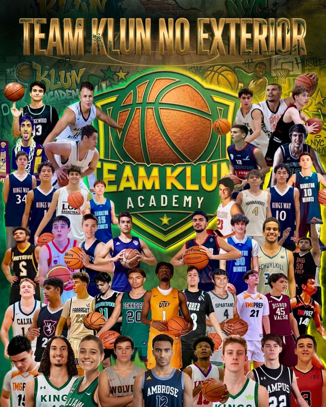 Mosaico com os atletas da Team Klun espalhados por escolas dos Estados Unidos